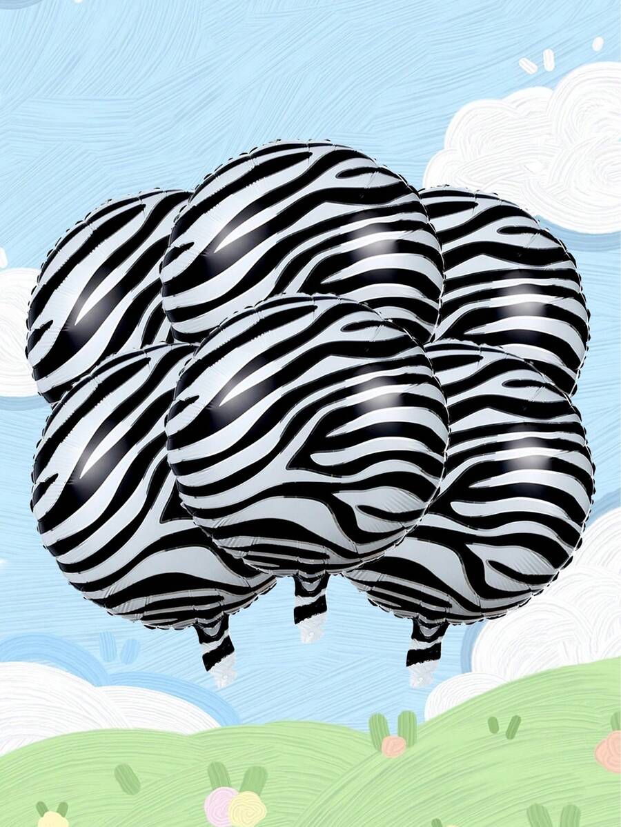 6 件裝 18 吋黑白條紋鋁箔氣球套件,斑馬和圓形裝飾氣球適用於動物主題生日場景裝扮用品