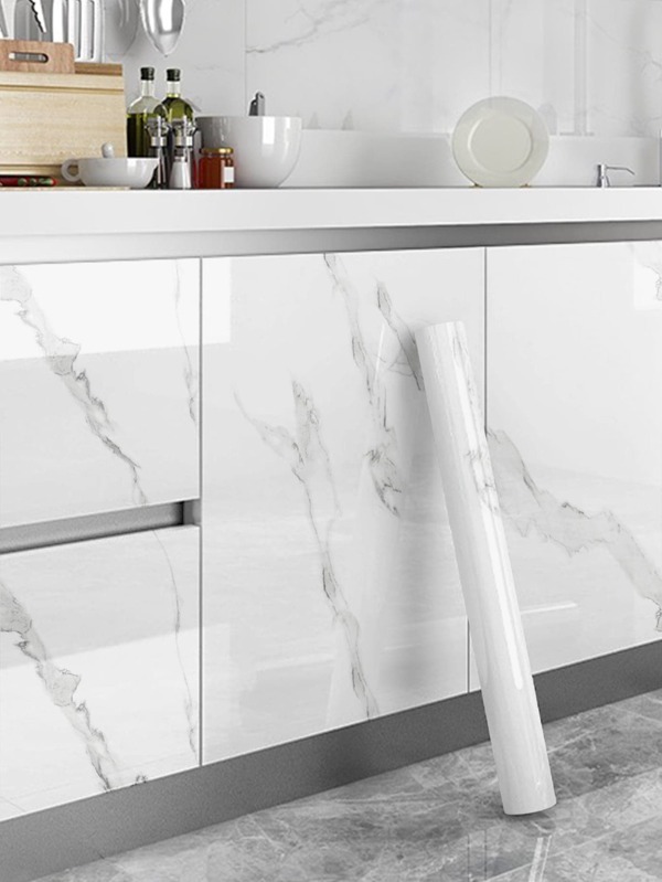 Adesivo à prova de óleo para cozinha com padrão de mármore branco, papel de parede autoadesivo à prova d'água, papel de parede resistente a altas temperaturas para renovação de bancadas e armários, película transparente de proteção eletrostática, folha protetora para porta de armário, adesivos, decalque de parede, decalque de vinil para decoração de casa, itens de decoração de primavera para renovar sua casa, adesivos de decoração Rama, presentes de aniversário e formatura