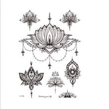 1張黑色花紋臨時紋身貼紙，配有羽毛，曼陀羅和花卉身體藝術袖套紋身貼紙花邊曼陀羅紋身 - 黑色 - 查看 1