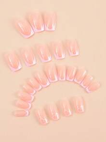 ARTAUG 24入組粉色長方形法式壓片假指甲愛心設計，含1pc指甲檔，1pc指甲黏貼膠套組，適用於女孩、媽媽和女性禮物、美甲用品和批發，可拆卸式假指甲美白美甲套裝，適用於節日、派對、約會和日常佩戴。