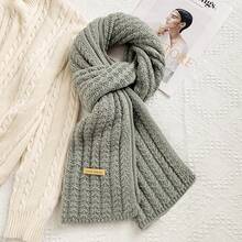 1pc Ladies' Gray Thick Knitted Long Scarf, Simple & Fashionable, Durable Windproof Neck Wrap Of Great Warmth, Suitable For Daily Wear In Autumn And Winter - Grey - View 3