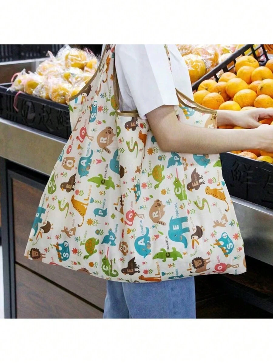 1pc Animal Pattern Large Size Foldable Portable Shopping Bag, Reusable Grocery Tote, Handbag - animal - View 1