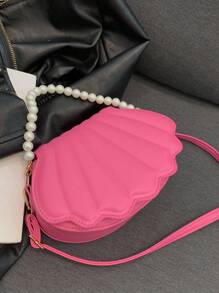 Unique Design Beaded Chain Shoulder Bag, Popular Versatile Crossbody Bag And Handheld Clamshell Bag - Pink - View 2