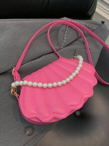 Unique Design Beaded Chain Shoulder Bag, Popular Versatile Crossbody Bag And Handheld Clamshell Bag - Pink - View 3