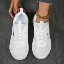 1雙女性休閒時尚簡約風運動鞋,低膀,平底,綁帶