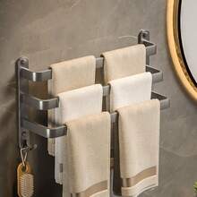 1個三桿加厚碳鋼毛巾架,多層梯形架,多功能拖鞋架,帶勾式儲物架,不怕濕,廚房和浴室用品 - 灰色 - 查看 4