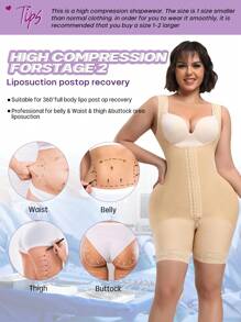 拉鍊襠部的緊身衣,用於減肥手術後,高壓縮 - 杏色 - 查看 4
