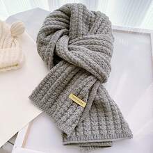 1pc Ladies' Gray Thick Knitted Long Scarf, Simple & Fashionable, Durable Windproof Neck Wrap Of Great Warmth, Suitable For Daily Wear In Autumn And Winter - Grey - View 2