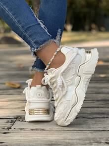 新款春秋季女士白色楔形厚底魚嘴鞋,透氣防滑厚鞋底