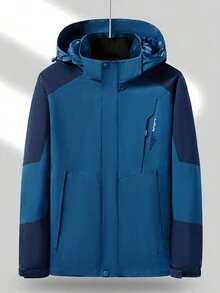 Outdoor Couple Colorblock Windproof & Waterproof Jacket, Removable Hooded Jacket Mountaineering Wear Top - Blue - View 1