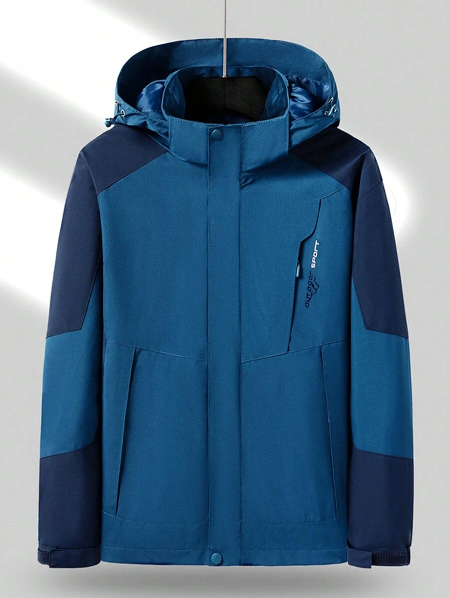 Outdoor Couple Colorblock Windproof & Waterproof Jacket, Removable Hooded Jacket Mountaineering Wear Top - Blue - View 1