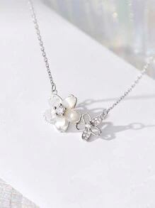 1 chiếc trang sức vòng cổ nữ đính đá Cubic Zirconia hình hoa anh đào tươi tắn, đơn giản, thanh lịch, tinh tế, thích hợp cho tiệc hẹn hò - Bạc - Xem 3