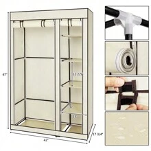 Armoire à vêtements portable de 69" en tissu non tissé, avec double barre de rangement