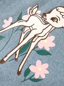 Annil Tween女孩春秋時尚卡通印花多用途純棉牛仔外套藍色 - 藍色 - 查看 5