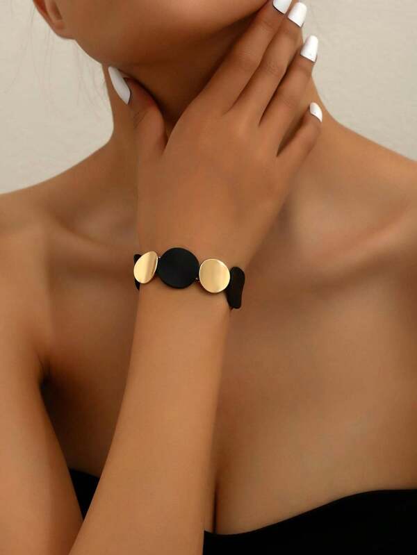 1 Pièce Bracelet Élastique Simple En Alliage Doré/noir Avec Forme Ronde