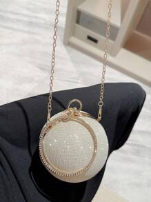 月光下的女神包女士閃亮圓球形手提包，鑲嵌鑽石手鐲手柄，晚宴/舞會/條約會/派對包，婚禮手拿包 - 金色 - 查看 5