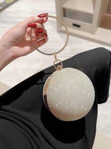 月光下的女神包女士閃亮圓球形手提包，鑲嵌鑽石手鐲手柄，晚宴/舞會/條約會/派對包，婚禮手拿包 - 金色 - 查看 8