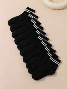 10đôi Trẻ em Rắn màu Phong cách Học viện Giường đôi tiêu chuẩn Quán bar Vớ thể thao Đối với Trẻ em Và To lớn Trẻ em - Đen và trắng - Xem 3