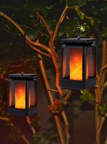 2/4 包太阳能灯笼悬挂式太阳能灯，3 种模式防水悬挂灯笼户外灯闪烁火焰露营灯笼装饰帐篷花园露台小径，圣诞节万圣节装饰 - 彩色 - 查看 2