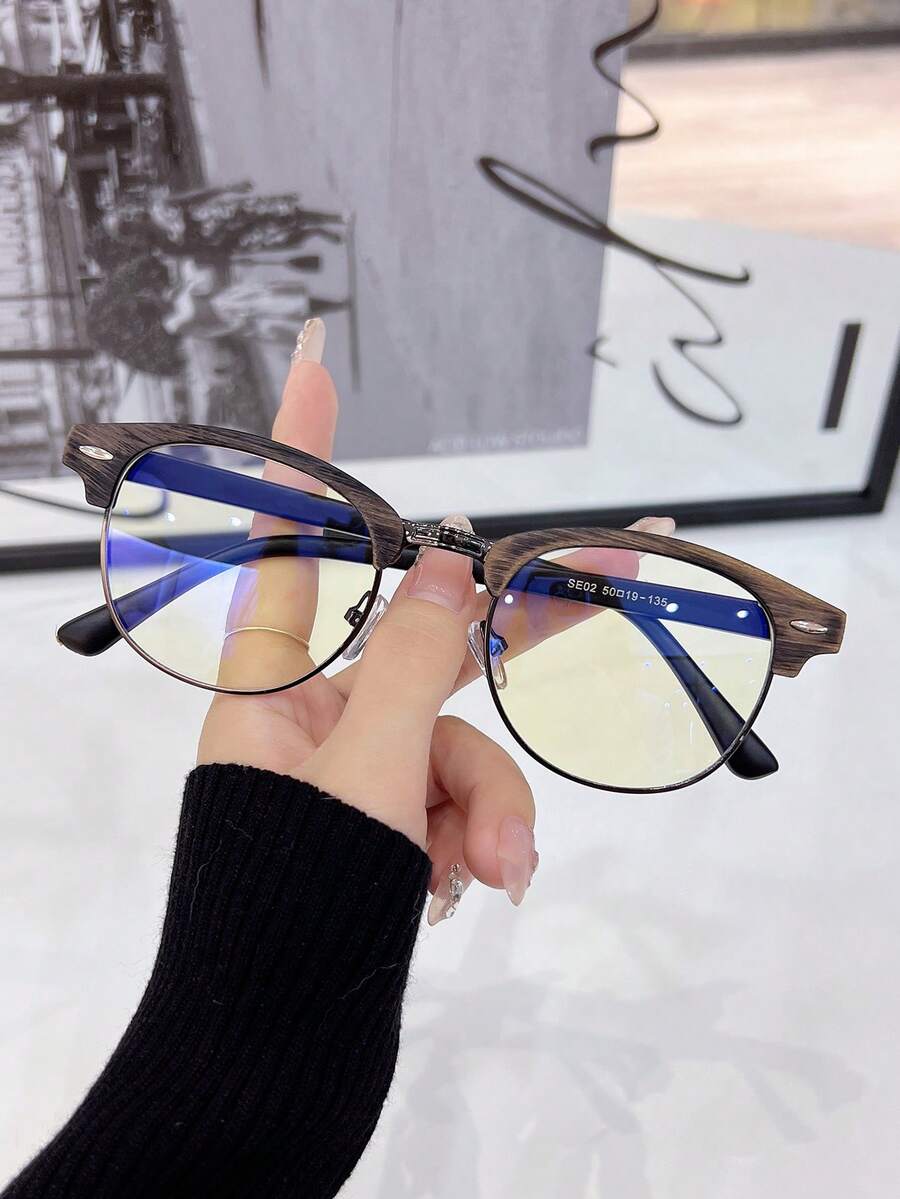 女士复古猫耳半框眼镜，超轻圆框 - 彩色 - 查看 1