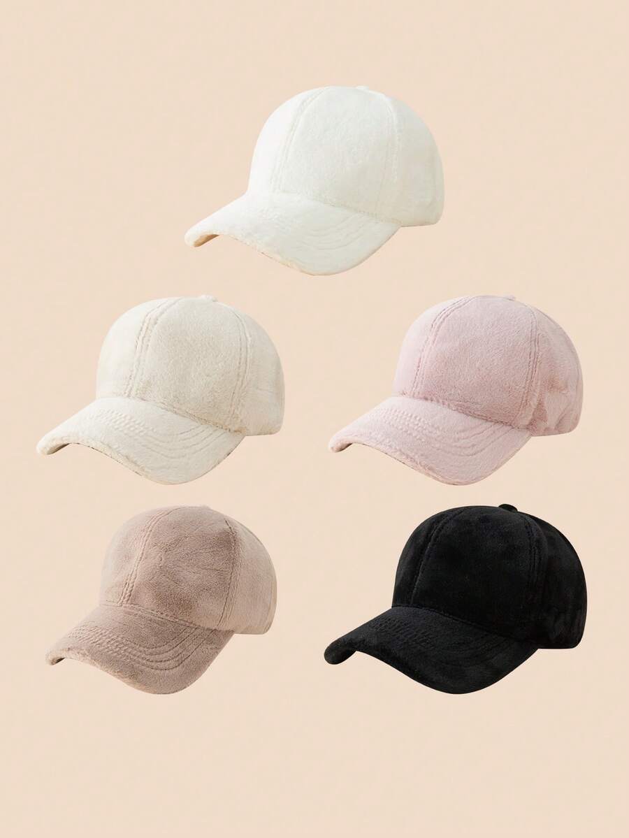 男女通用厚实保暖简约风格经典时尚百搭纯色仿貂皮大檐棒球帽，适合秋冬季日常穿着、购物和派对活动，可搭配运动衫、外套等。 - 黑色 - 查看 1