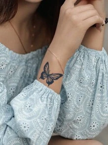 CAT QUEEN ART 4入組藍色草本半永久性紋身貼紙蝴蝶圖案,持久耐用,不反光,適用於手腕、身體、果汁貼紙 - 黑色 - 查看 5