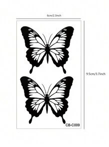 CAT QUEEN ART 4入組藍色草本半永久性紋身貼紙蝴蝶圖案,持久耐用,不反光,適用於手腕、身體、果汁貼紙 - 黑色 - 查看 10