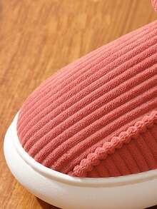 女式冬季加大號厚底絨面溫暖條紋室內拖鞋 - 紅色 - 查看 2