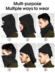 1pc Black Waterproof Balaclava Winter Hat, Unisex Thermal Motorcycle Riding Hat - Black - View 2
