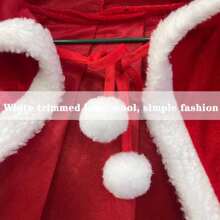 聖誕節成人中性連帽披風外套,聖誕老人服裝用於cosplay派對,紅色小紅帽風格,白色飾邊羊毛布料