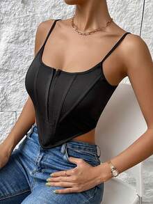 Top ajustado con tirantes para mujer - Negro - Ver 1