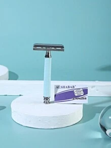 Alshabab男士安全刮鬍刀,雙邊不銹鋼刀片,塑料手柄手動剃刀,淺藍色 - 淺藍色 - 查看 2