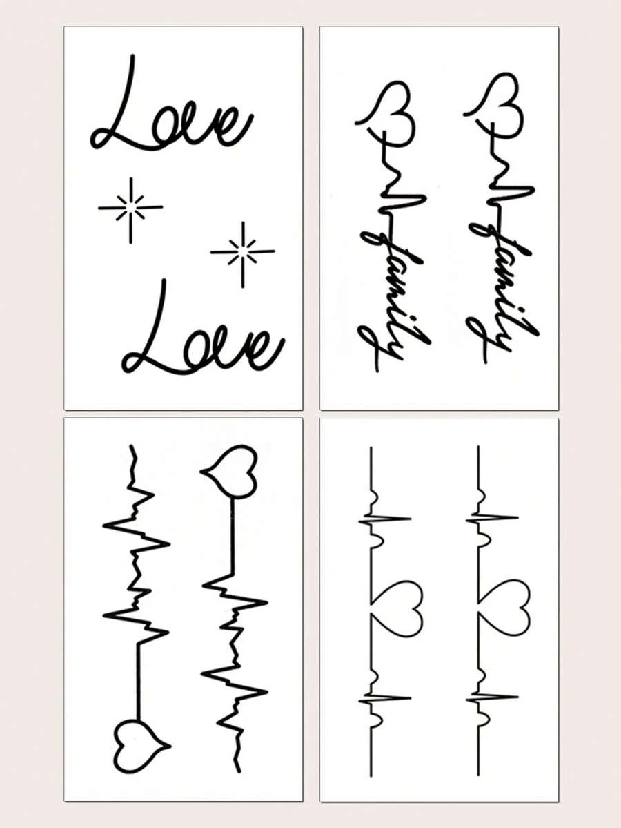 CAT QUEEN ART 4入組臨時紋身貼紙套裝,藍色草本圖案,耐用、不反光,心跳符號、果汁印刷,適用於手腕和身體 - 黑色 - 查看 1