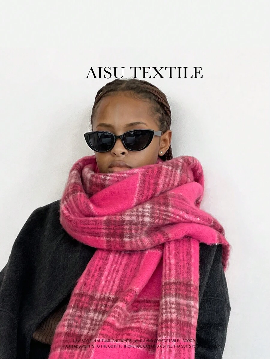 女款大尺碼羊毛格紋圍巾流蘇加厚保暖披肩流蘇防風保暖秋冬