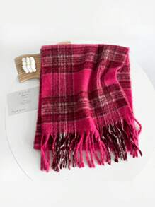 女款大尺碼羊毛格紋圍巾流蘇加厚保暖披肩流蘇防風保暖秋冬