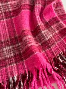 女款大尺碼羊毛格紋圍巾流蘇加厚保暖披肩流蘇防風保暖秋冬