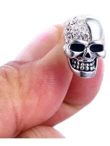 Arete Piercing Calavera Craneo Zirconia Acero Inoxidable - Plateado - Ver 7