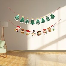 1套(3入) Diy聖誕節紙製花環橫幅,派對、聖誕場景裝飾 - 彩色 - 查看 6