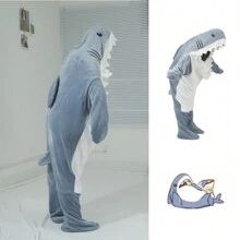 Mới Lông cừu san hô Cá mập Đồ ngủ - Màu xanh lam - Xem 5