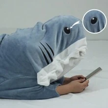 Mới Lông cừu san hô Cá mập Đồ ngủ - Màu xanh lam - Xem 3
