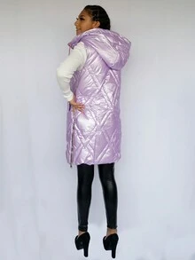 CHALECO LARGO CON GORRO Y CIERRES LATERALES - Morado - Ver 3