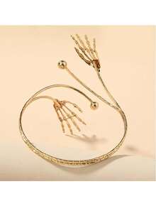 1入金銀頭骨手臂袖上臂帶手環，極簡單紋開口寬線手鐲，適用於女性和女孩可調節臂彎手鐲套裝 - Skull arm cuff - 查看 2