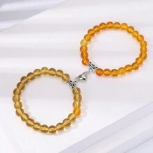 2入組天然能量石手鍊，採用心形磁扣，適用於父親節/母親節手鍊，情侶飾品/節日禮品套裝，Ins風配飾，日常佩戴，適用於海灘/復古風格 - 黑與白 - 查看 11