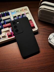 1pc Plain Black Simple Style Phone Case With Anti-Fall Matte Black Lens Frame Design Compatible With Samsung S24/S23/S22/S21/A10s/A12/A14/A20s/A21s/A23/A24/A25/A31/A33/A34/A52/A53/A54/A72/A73/A81/Note10 Lite/Note20/Plus/Ultra/S20/Fe