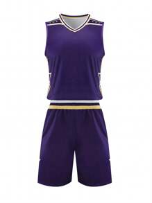 Conjunto De Uniforme De Baloncesto Para Hombre, Atuendos De Entrenamiento Y Vestimenta De Equipo De Juego Deportivo - Morado - Ver 1
