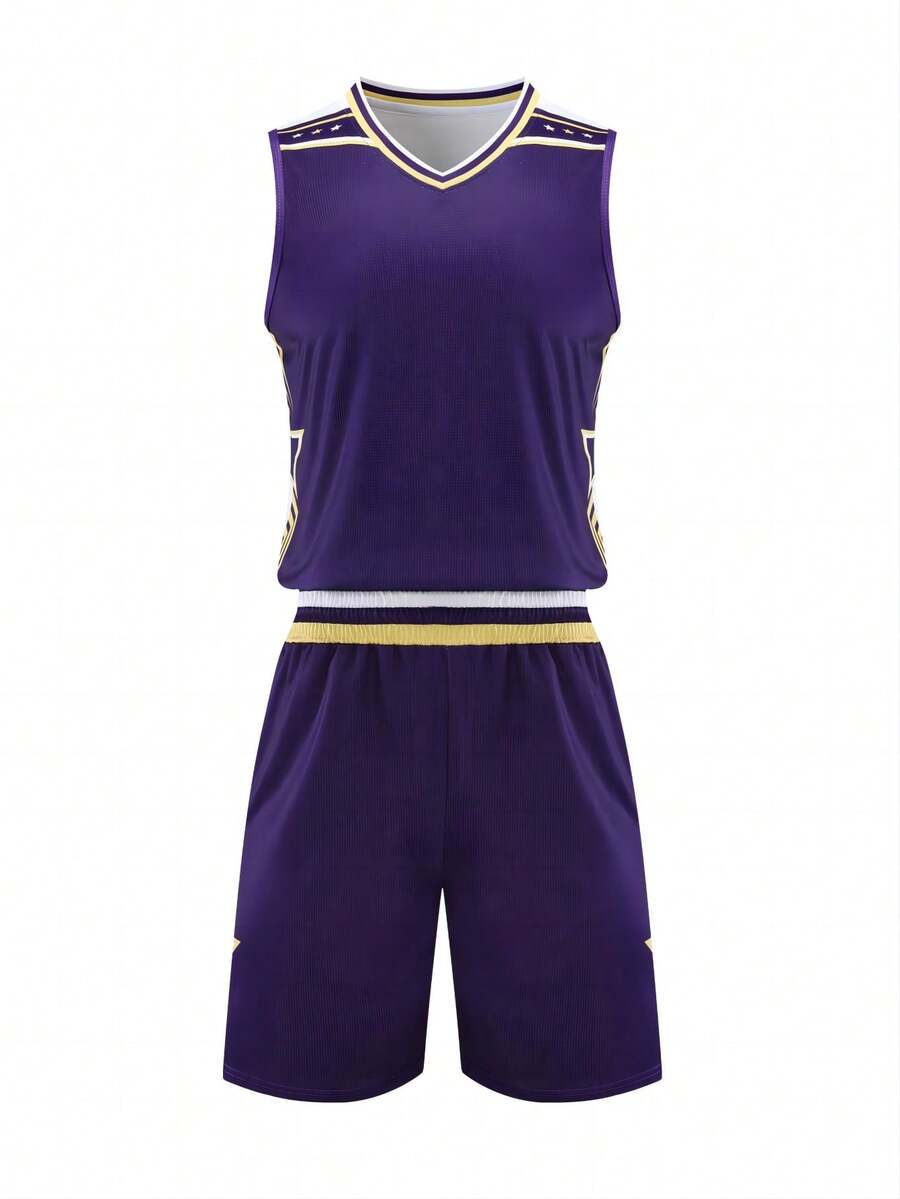 Conjunto De Uniforme De Baloncesto Para Hombre, Atuendos De Entrenamiento Y Vestimenta De Equipo De Juego Deportivo - Morado - Ver 1
