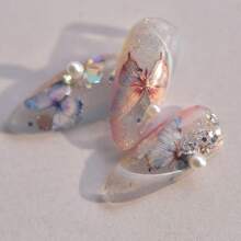 Dream Blue Butterfly Flower Nail Stickers Shell Light Design Adhesive Nail Art Decoration Nail Decals For Women Girl Friend Gift DIY - Multicolor - View 5