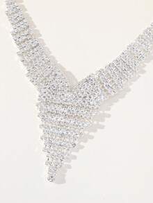 2 件套珠寶套裝,水鑽項鍊和耳釘,婚禮、派對新娘配件 - 銀色 - 查看 3