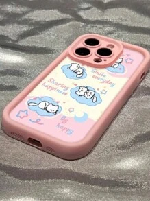 1入磨砂粉色開心小白貓設計防震矽膠手機殼相容蘋果iPhone 15 Pro、14 Plus、13 Pro Max、12、11 - 卡通、可愛、個性化 - 彩色 - 查看 1
