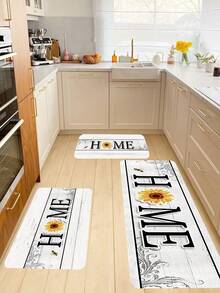 1 Pieza Alfombra De Cocina Absorbente Con Diseño De Girasol - Alfombra Lavable De Secado Rápido Para Cocina Y Lavandería Estilo Granja - Multicolor - Ver 4